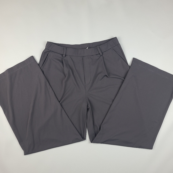 Women’s sz Large Charcoal Gray Wide Leg Pants Relaxed Fit Career Casual Loose - Picture 4 of 12
